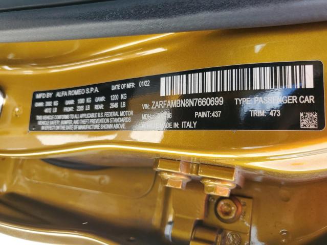 2022 Alfa Romeo Giulia Super VIN: ZARFAMBN8N7660699 Lot: 59134334