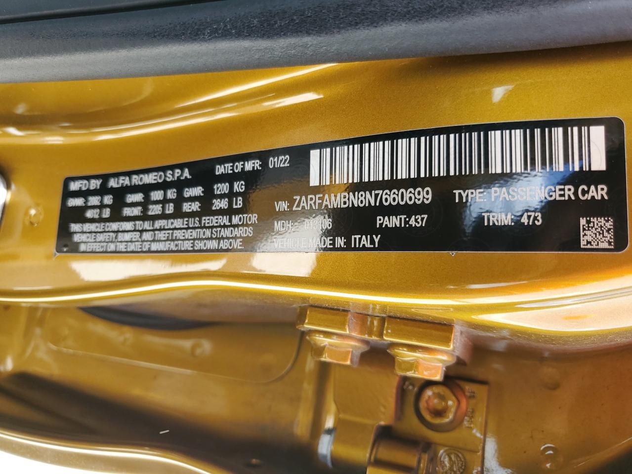 ZARFAMBN8N7660699 2022 Alfa Romeo Giulia Super