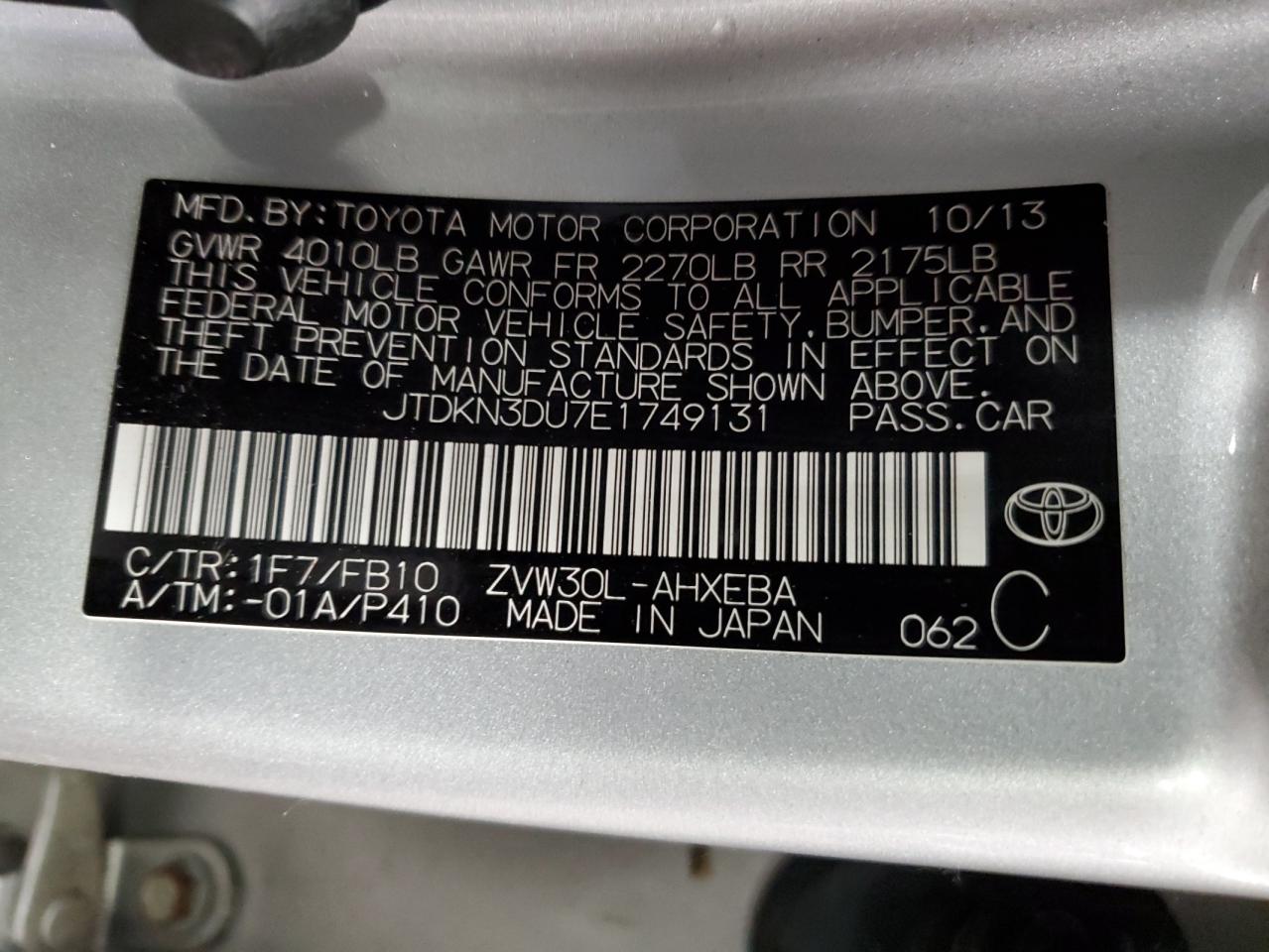 JTDKN3DU7E1749131 2014 Toyota Prius