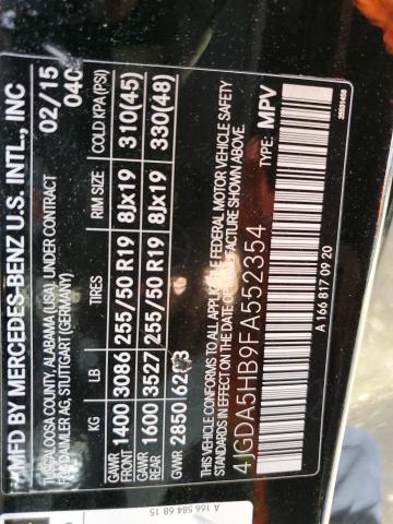 2015 Mercedes-Benz Ml 350 4Matic VIN: 4JGDA5HB9FA552354 Lot: 57614474