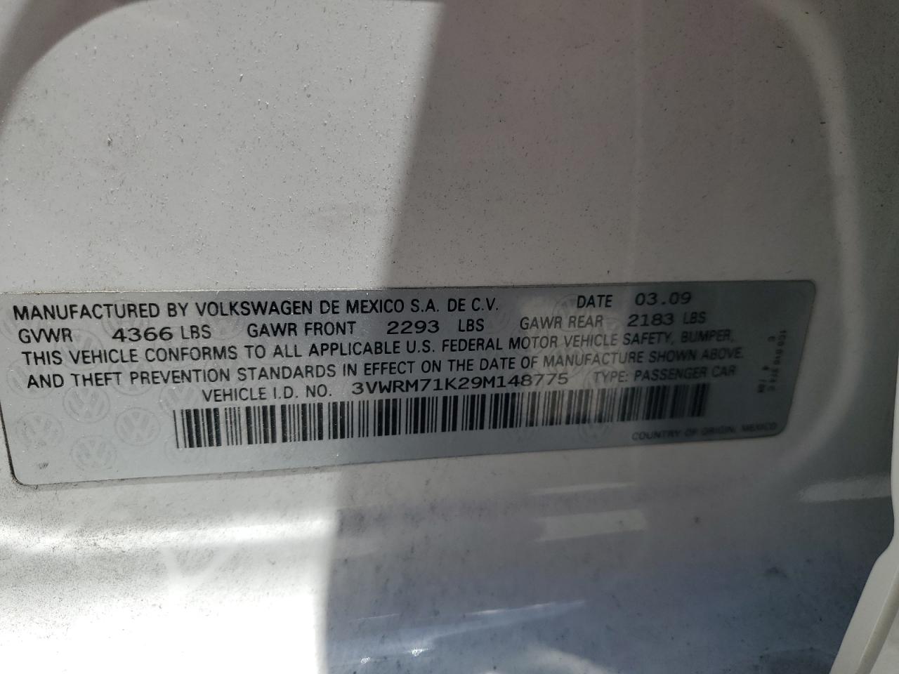 3VWRM71K29M148775 2009 Volkswagen Jetta Se