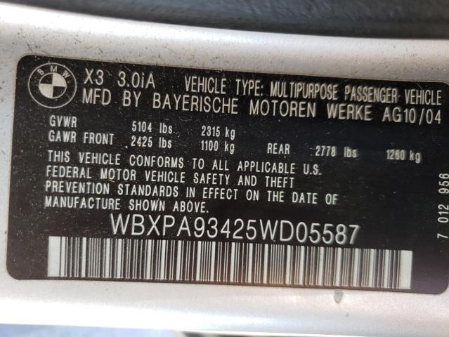 2005 BMW X3 3.0I VIN: WBXPA93425WD05587 Lot: 60318724