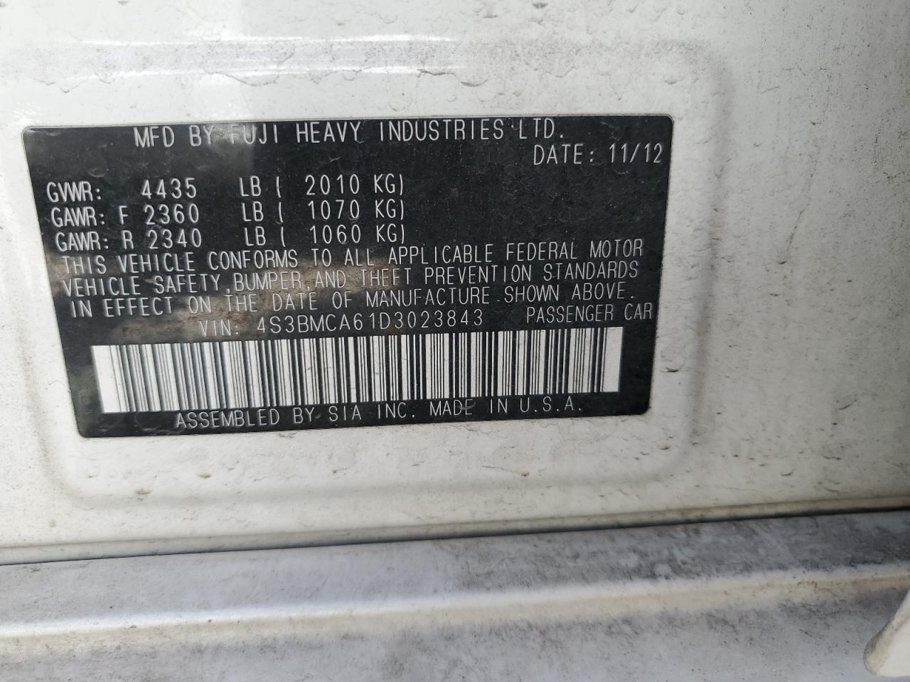 4S3BMCA61D3023843 2013 Subaru Legacy 2.5I