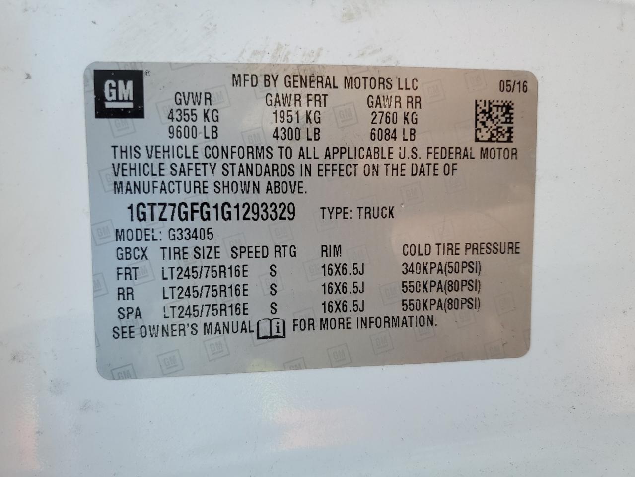 1GTZ7GFG1G1293329 2016 GMC Savana G3500