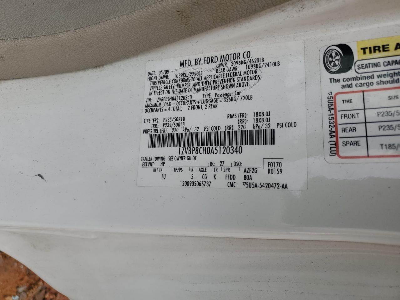 1ZVBP8CH0A5120340 2010 Ford Mustang Gt