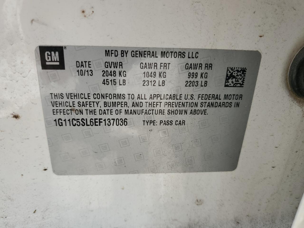 1G11C5SL6EF137036 2014 Chevrolet Malibu 1Lt