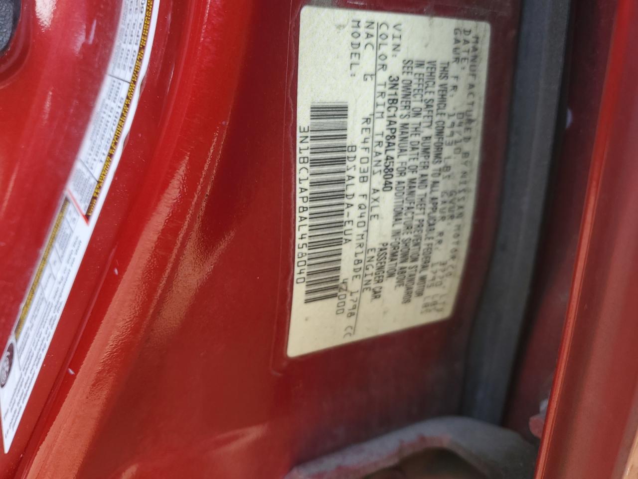 3N1BC1AP8AL458040 2010 Nissan Versa S