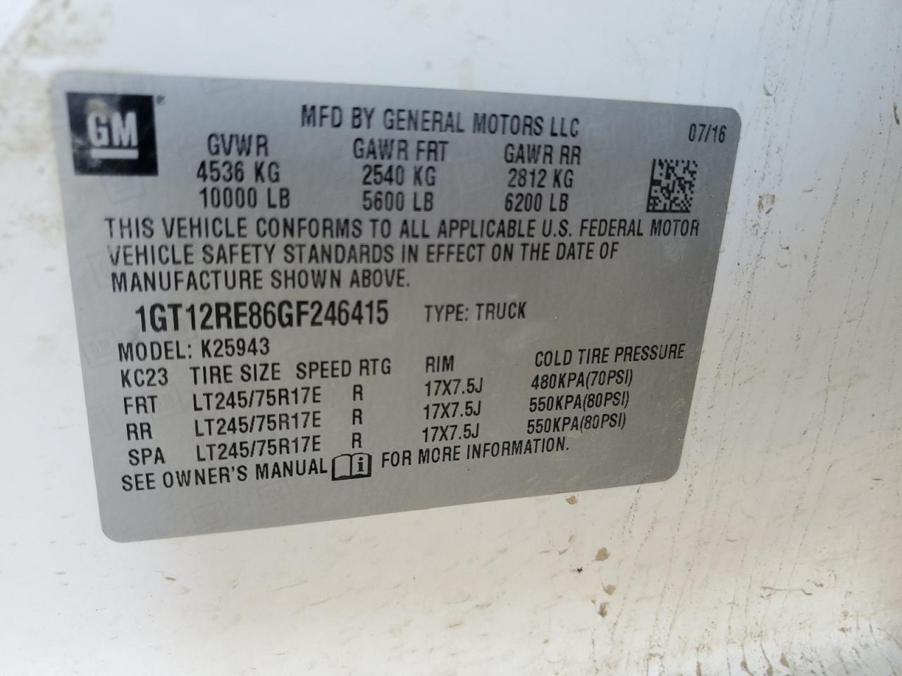 1GT12RE86GF246415 2016 GMC Sierra K2500 Heavy Duty