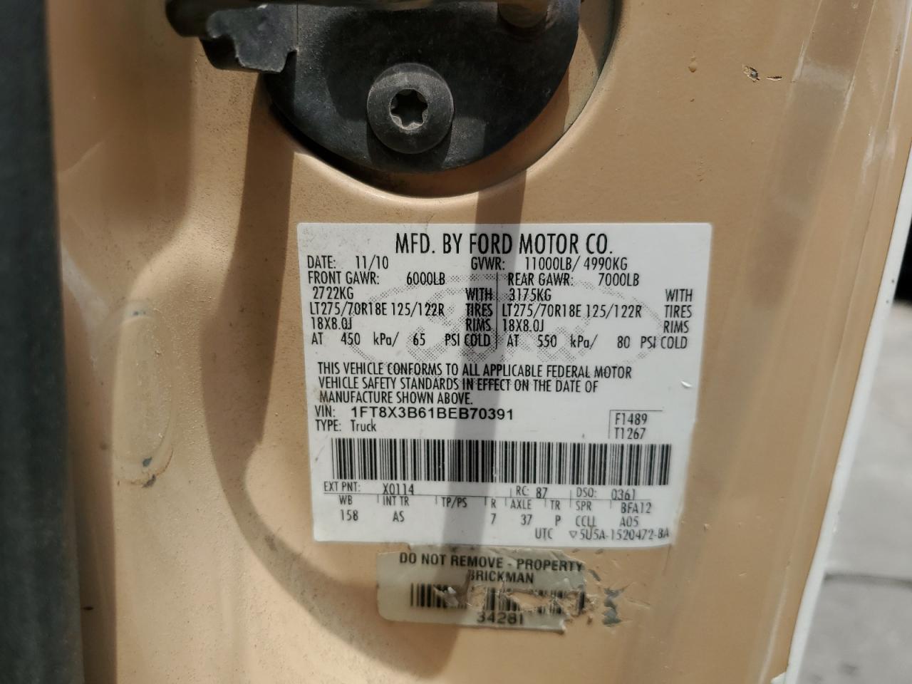 1FT8X3B61BEB70391 2011 Ford F350 Super Duty