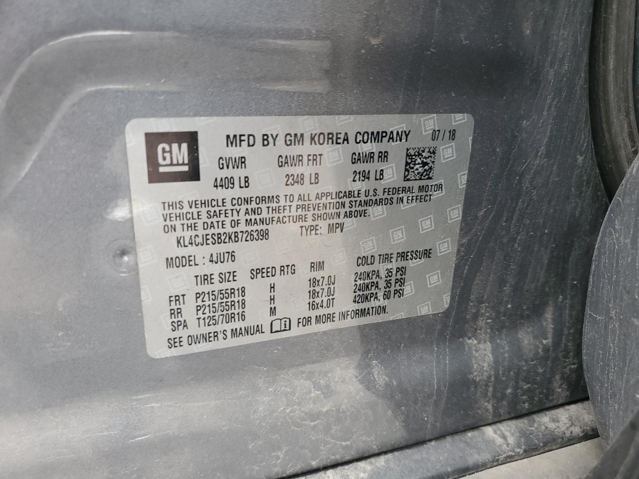 KL4CJESB2KB726398 2019 Buick Encore Preferred