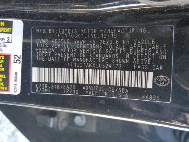 VIN 4T1J31AKXLU524122 2020 Toyota Camry, SE no.13