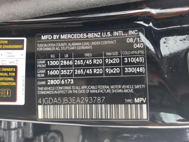 2014 Mercedes-Benz Ml 350 VIN: 4JGDA5JB3EA293787 Lot: 57217704