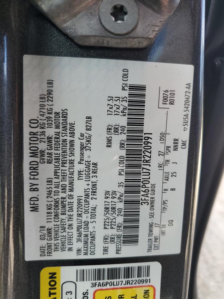 3FA6P0LU7JR220991 2018 Ford Fusion Se Hybrid