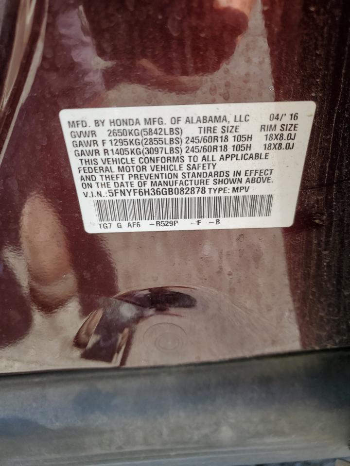 5FNYF6H36GB082878 2016 Honda Pilot Ex