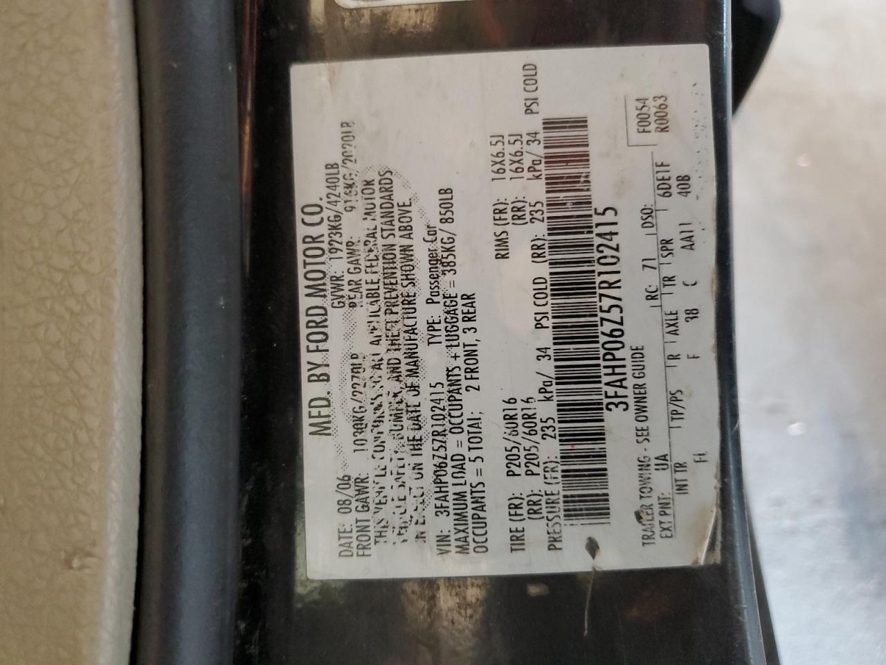 3FAHP06Z57R102415 2007 Ford Fusion S