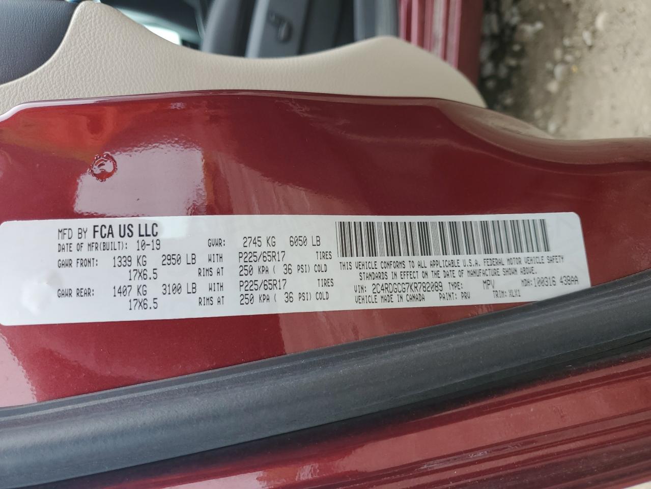 2C4RDGCG7KR782089 2019 Dodge Grand Caravan Sxt