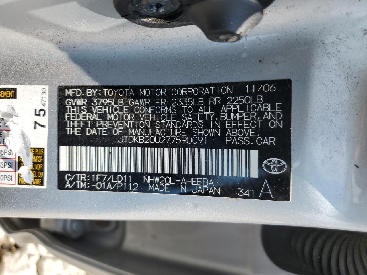 JTDKB20U277590091 2007 Toyota Prius