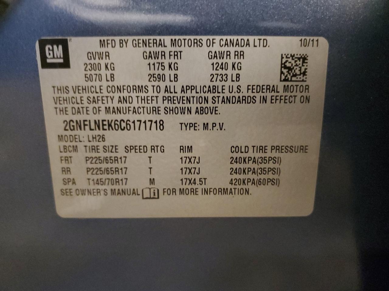 2GNFLNEK6C6171718 2012 Chevrolet Equinox Lt