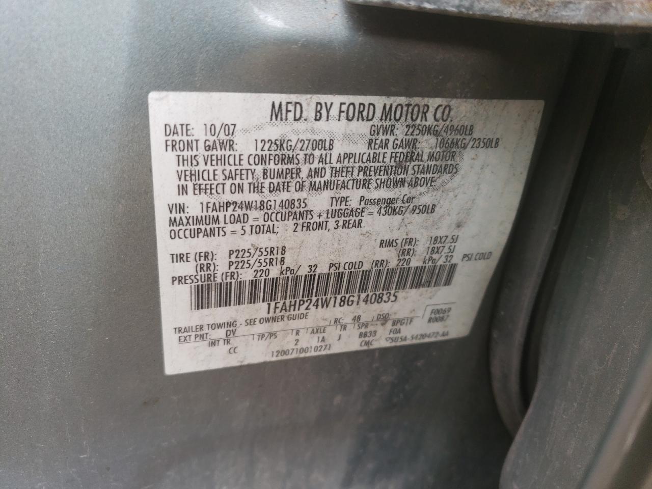 1FAHP24W18G140835 2008 Ford Taurus Sel