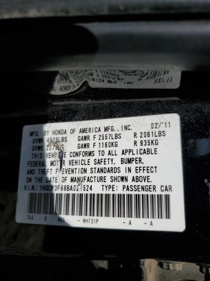 1HGCP3F88BA021524 2011 Honda Accord Exl