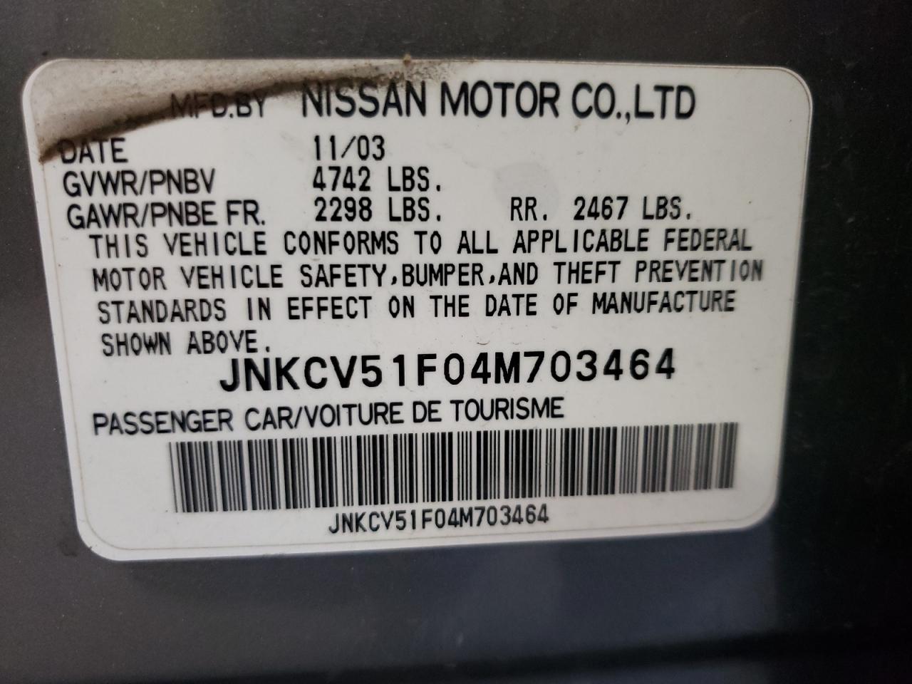 JNKCV51F04M703464 2004 Infiniti G35
