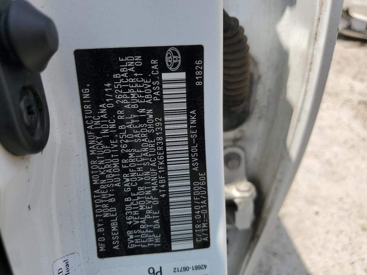 4T4BF1FK6ER381392 2014 Toyota Camry L