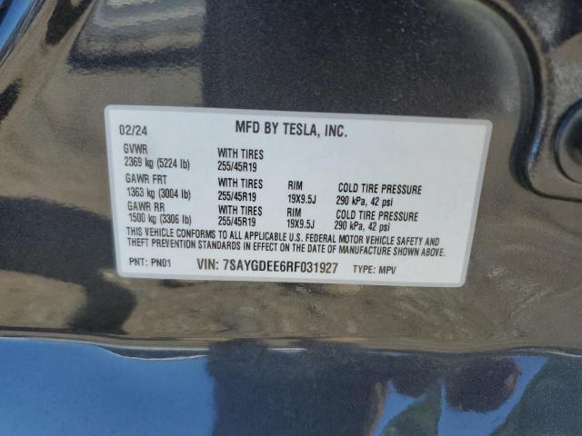 2024 Tesla Model Y VIN: 7SAYGDEE6RF031927 Lot: 59823014