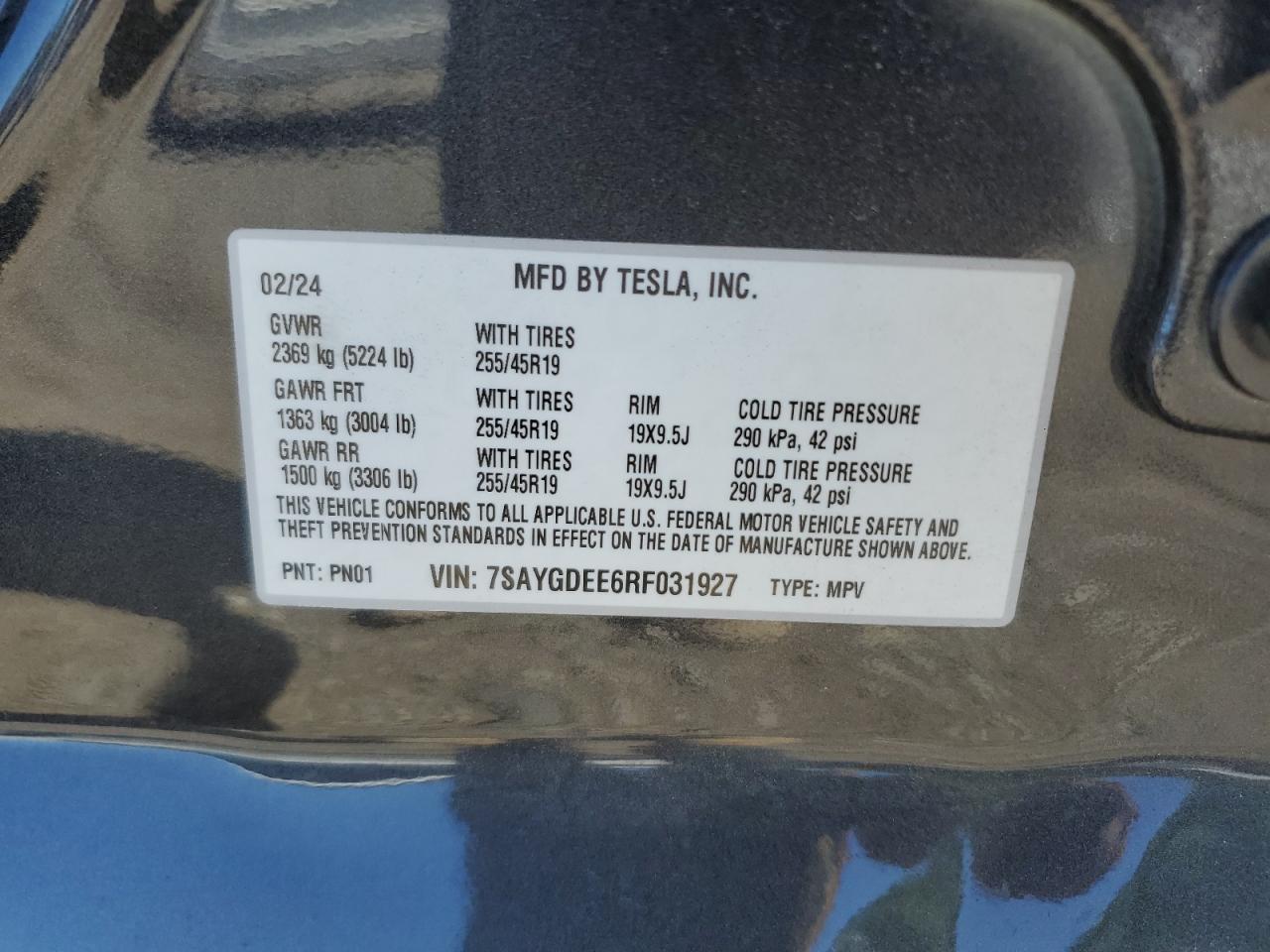 7SAYGDEE6RF031927 2024 Tesla Model Y