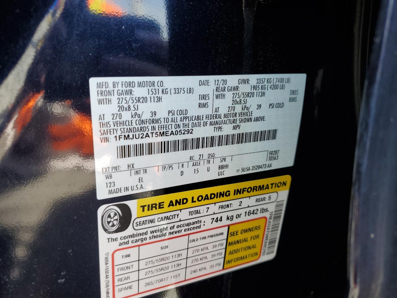 1FMJU2AT5MEA05292 2021 Ford Expedition Limited