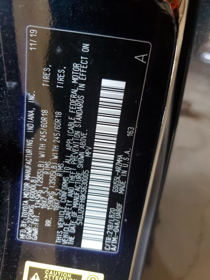 5TDJZRFH8KS630005 2019 Toyota Highlander Se