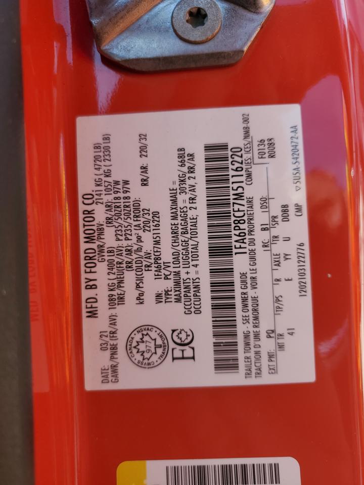 1FA6P8CF7M5116220 2021 Ford Mustang Gt