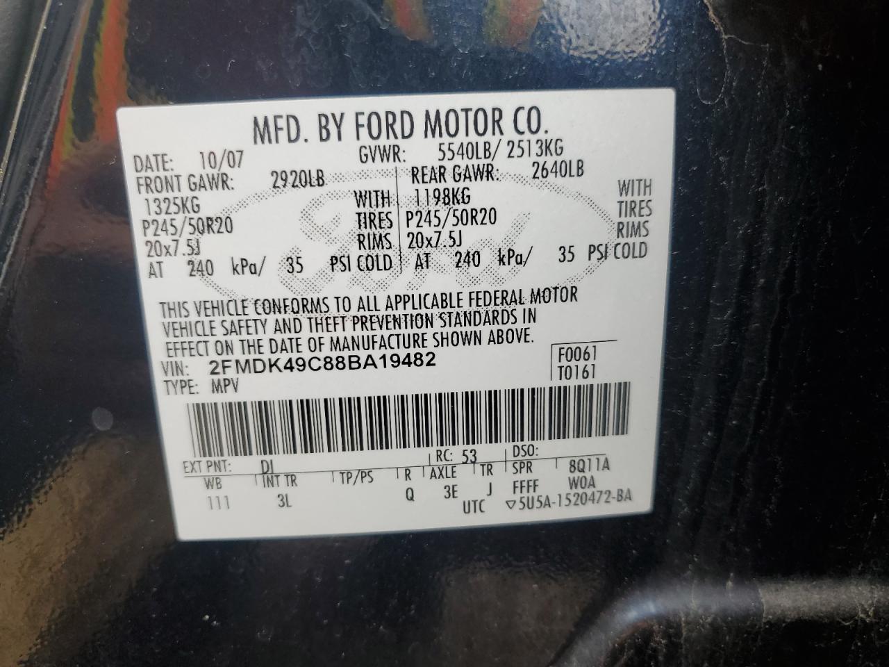 2FMDK49C88BA19482 2008 Ford Edge Limited