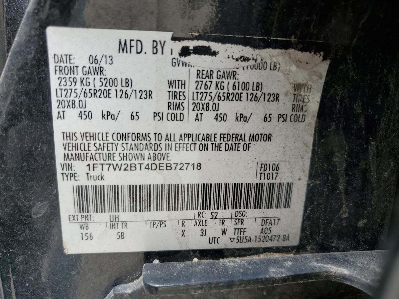 1FT7W2BT4DEB72718 2013 Ford F250 Super Duty