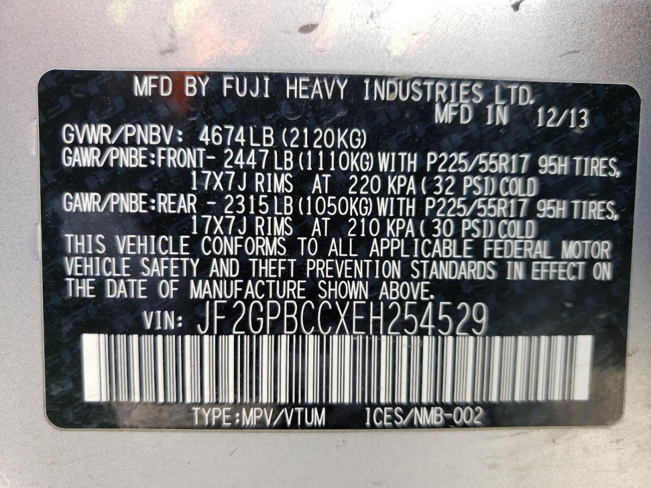 JF2GPBCCXEH254529 2014 Subaru Xv Crosstrek 2.0I Hybrid