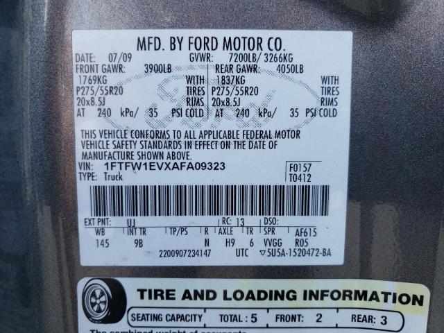 2010 Ford F150 Supercrew VIN: 1FTFW1EVXAFA09323 Lot: 59092144