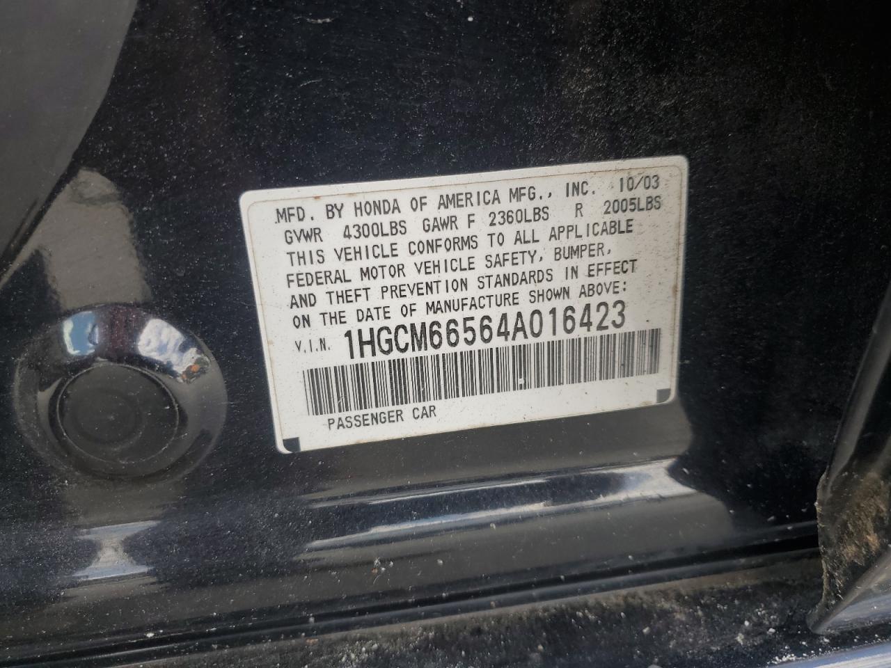 1HGCM66564A016423 2004 Honda Accord Ex