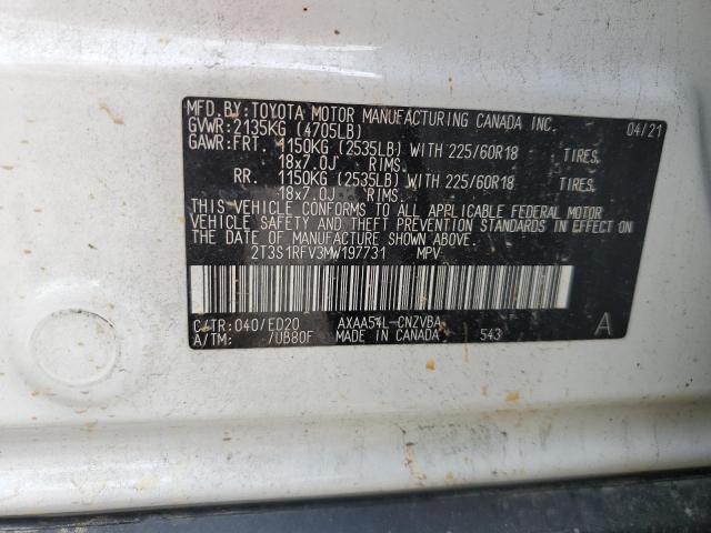 2021 Toyota Rav4 Trd Off Road VIN: 2T3S1RFV3MW197731 Lot: 57265274