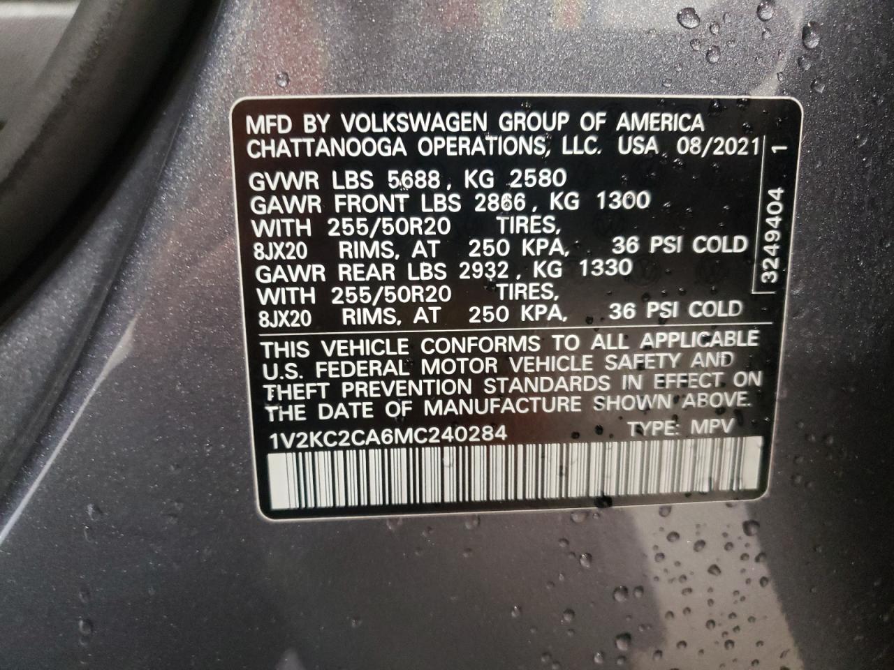 1V2KC2CA6MC240284 2021 Volkswagen Atlas Cross Sport Se