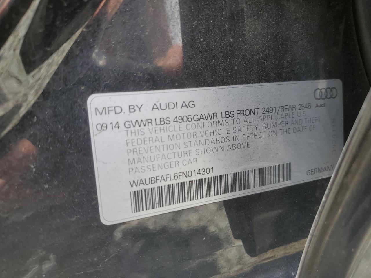 WAUBFAFL6FN014301 2015 Audi A4 Premium