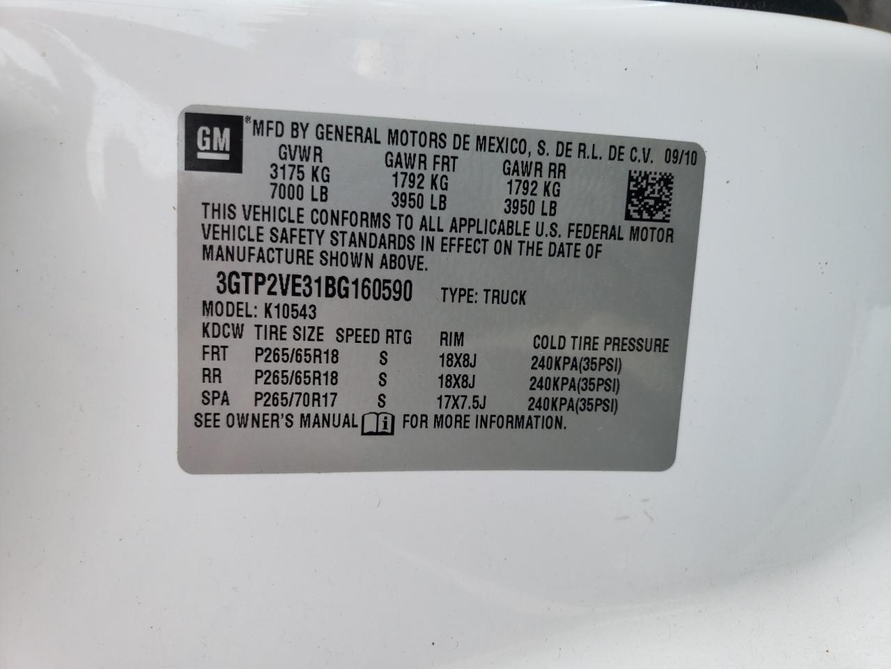 3GTP2VE31BG160590 2011 GMC Sierra K1500 Sle