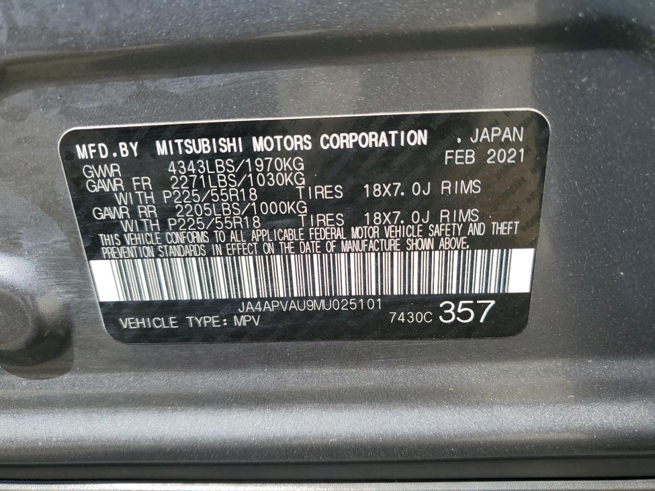 JA4APVAU9MU025101 2021 Mitsubishi Outlander Sport Se