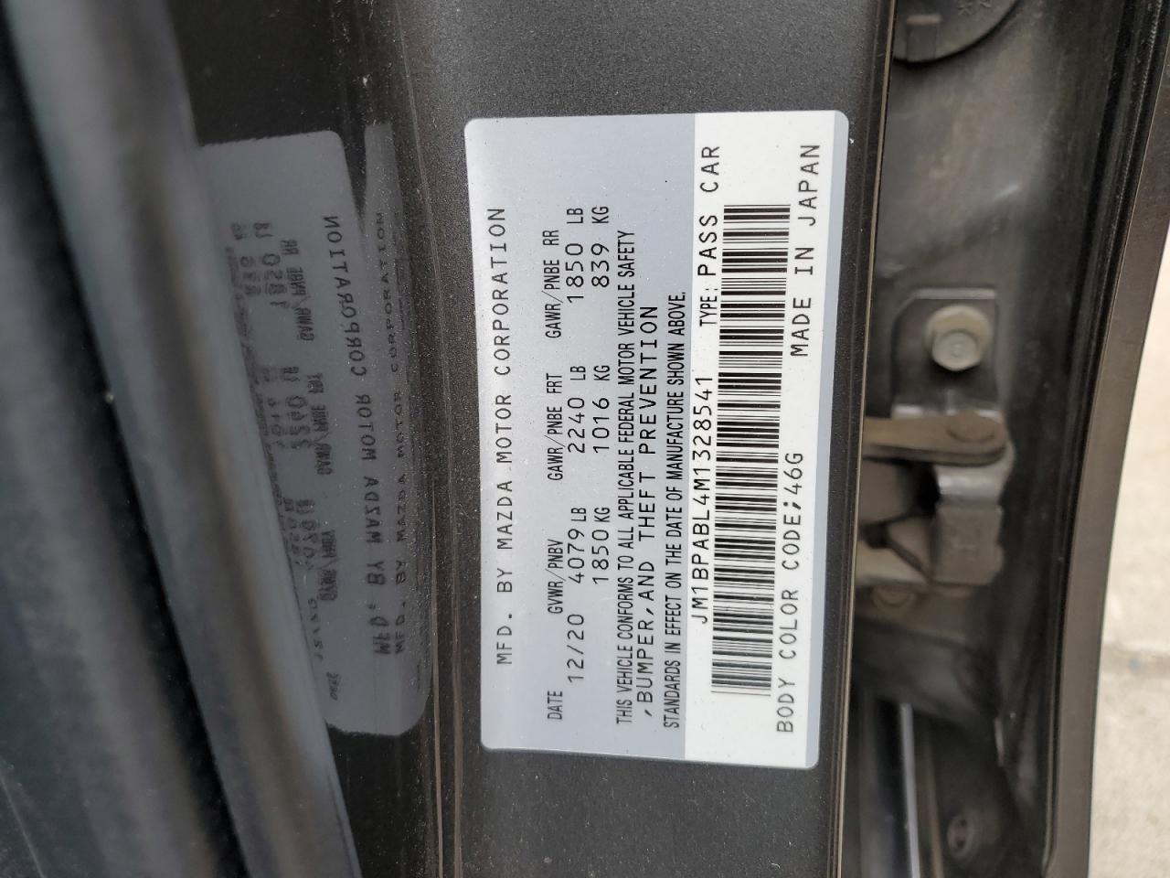 JM1BPABL4M1328541 2021 Mazda 3 Select