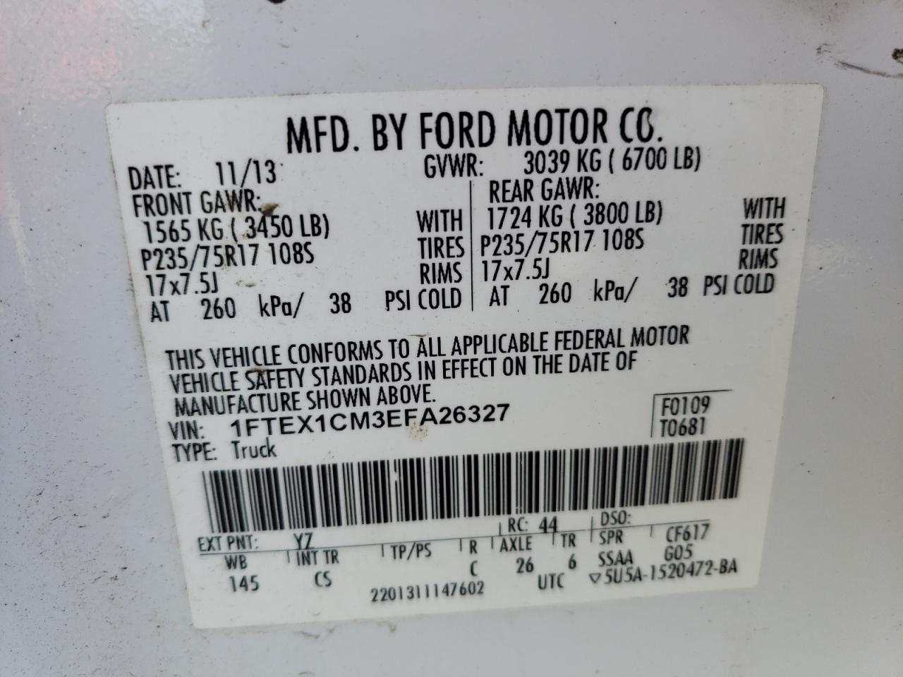 2014 Ford F150 Super Cab vin: 1FTEX1CM3EFA26327