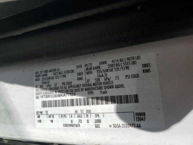 2021 Ford Transit T-250 VIN: 1FTBR1C80MKA77533 Lot: 56850304