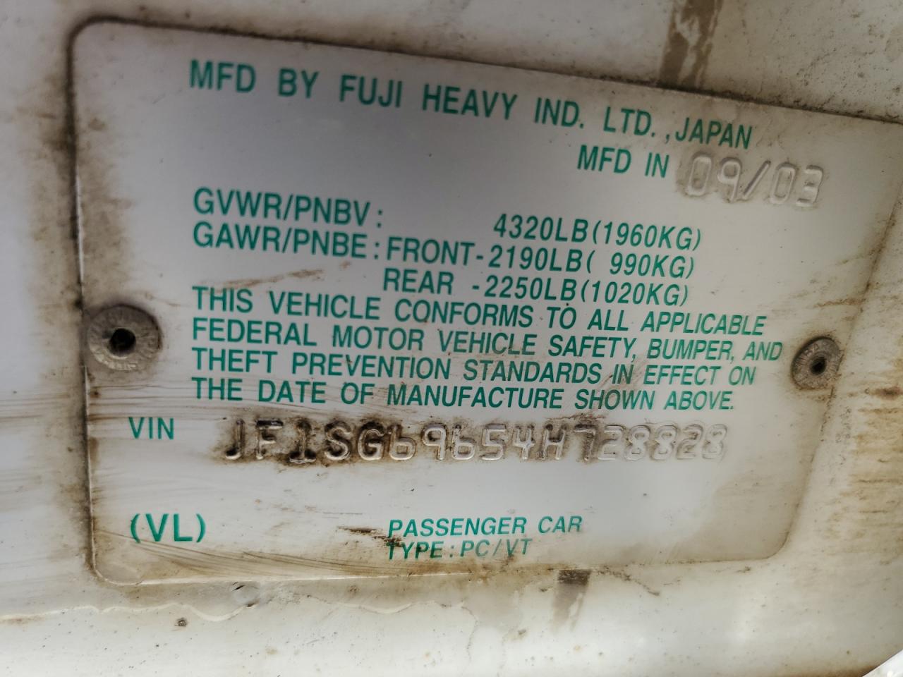 JF1SG69654H728828 2004 Subaru Forester 2.5Xt