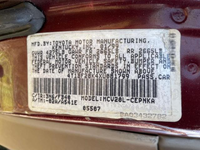 1999 Toyota Camry Le VIN: 4T1BF28K4XU081799 Lot: 59342924