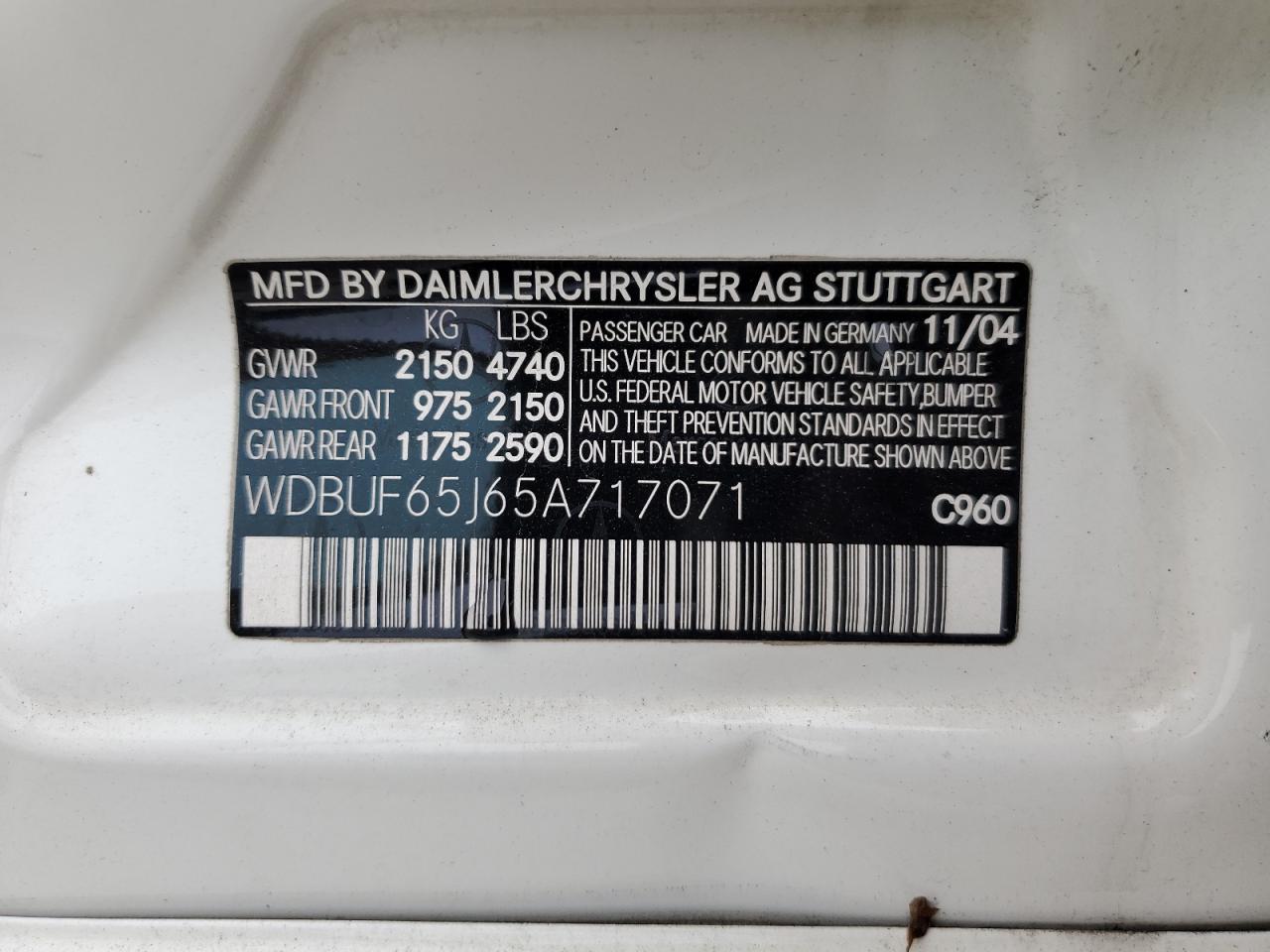 WDBUF65J65A717071 2005 Mercedes-Benz E 320