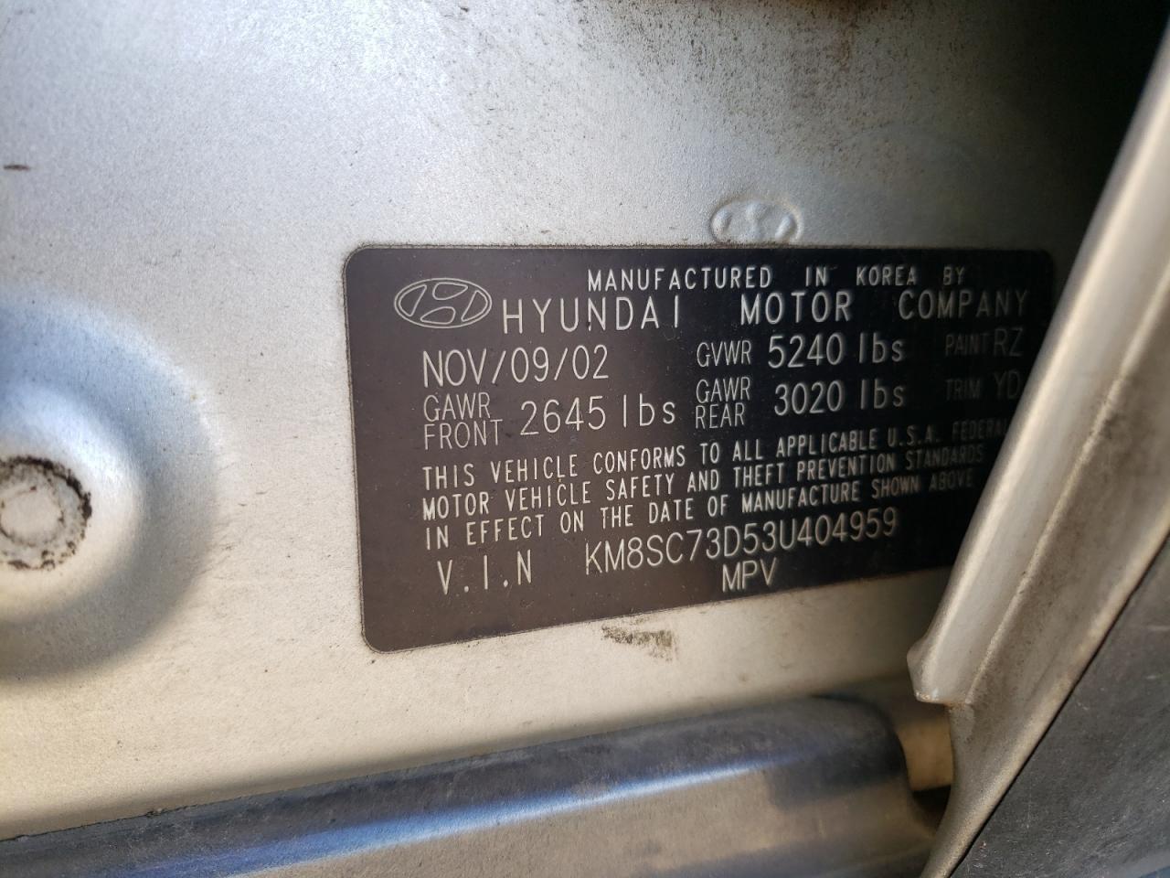 KM8SC73D53U404959 2003 Hyundai Santa Fe Gls