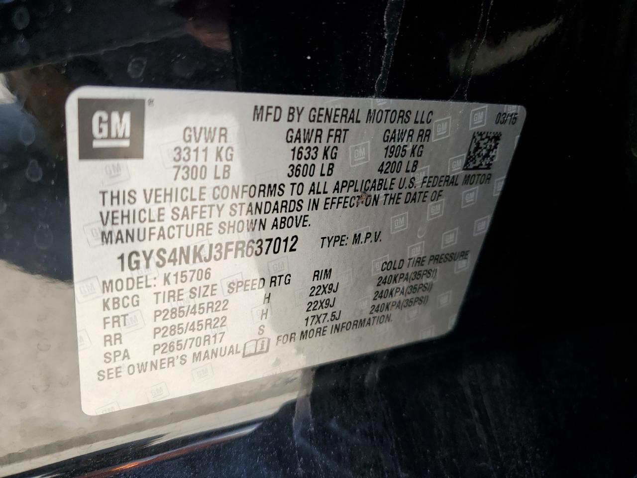 1GYS4NKJ3FR637012 2015 Cadillac Escalade Premium