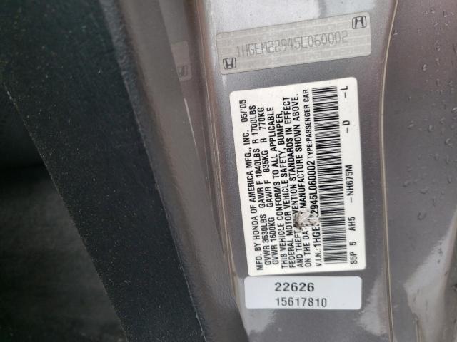 1HGEM22945L060002 2005 Honda Civic Ex